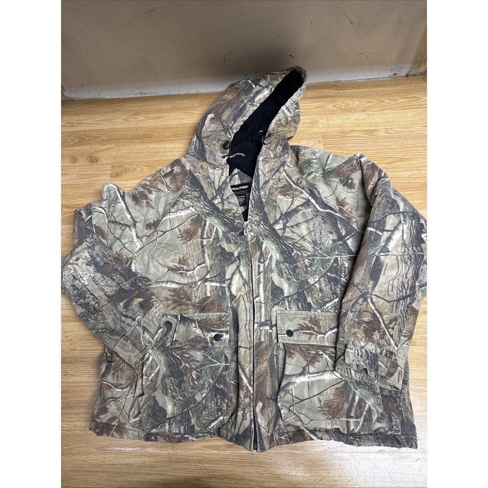 Realtree Camo XL Hooded Hunting Jacket Size XL-Full Zip-Lined-46-48 Chest‎